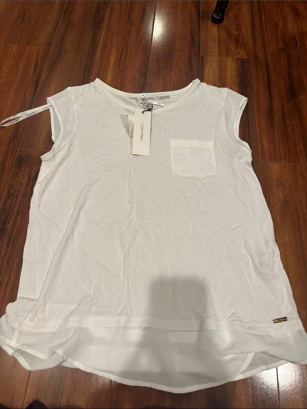 Calvin Klein White Sleeveless Pocket Tank